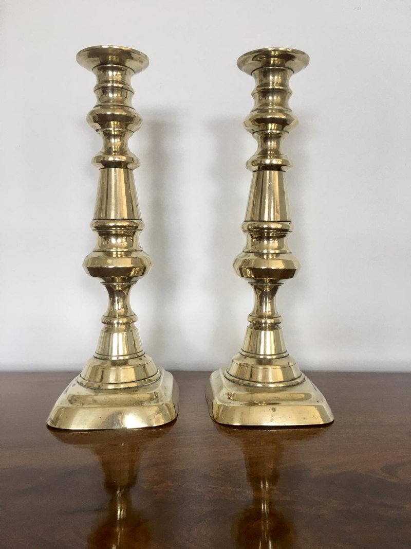 Pair of Extra Tall Antique Brass Candlesticks - Image 2